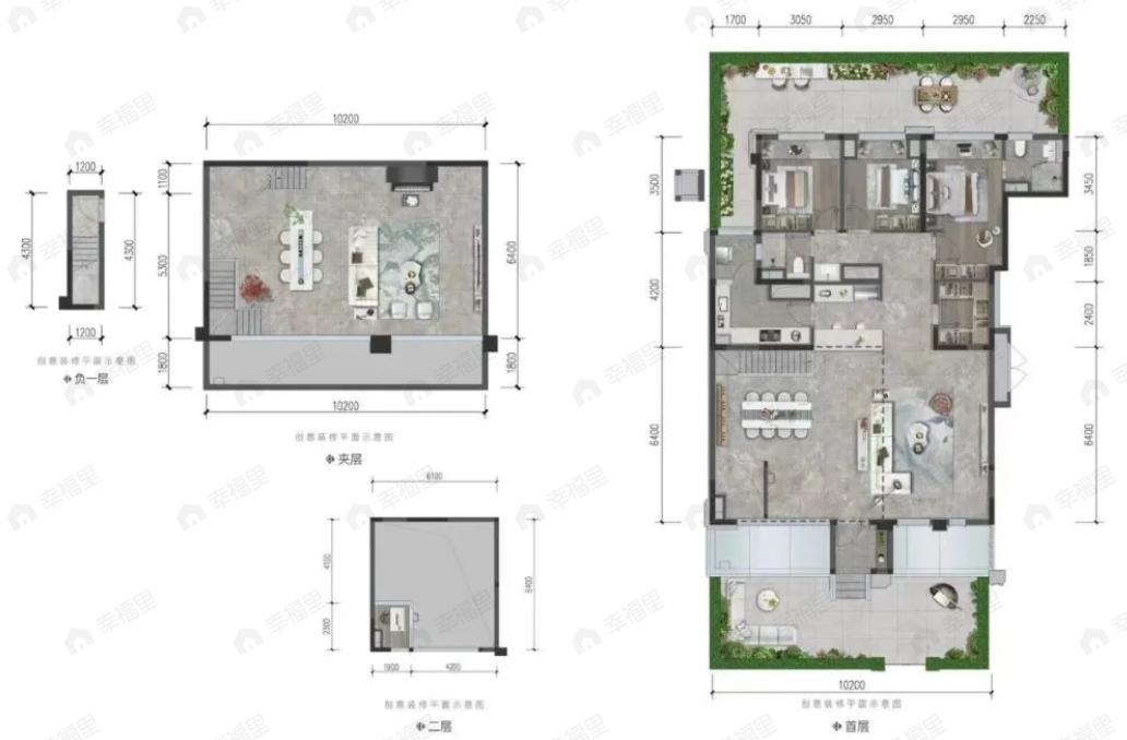 3室2厅2卫建面285平南户型图