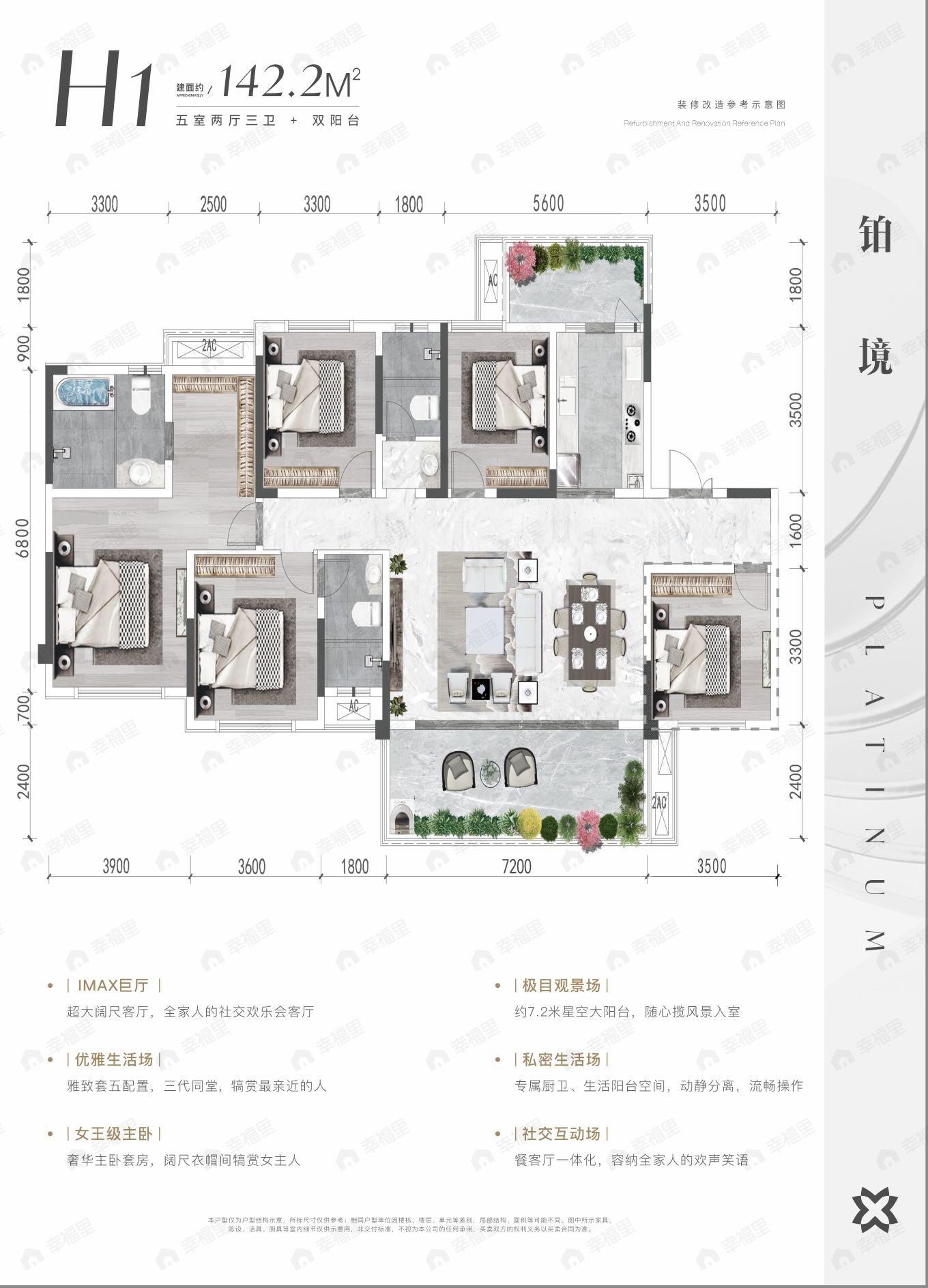 5室2厅3卫建面142平户型图