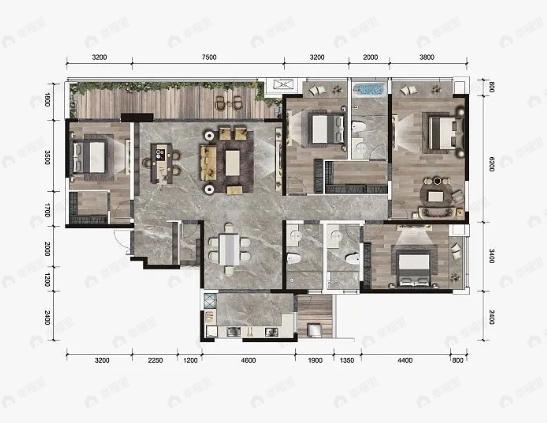 江北嘴公园里4室2厅3卫户型图