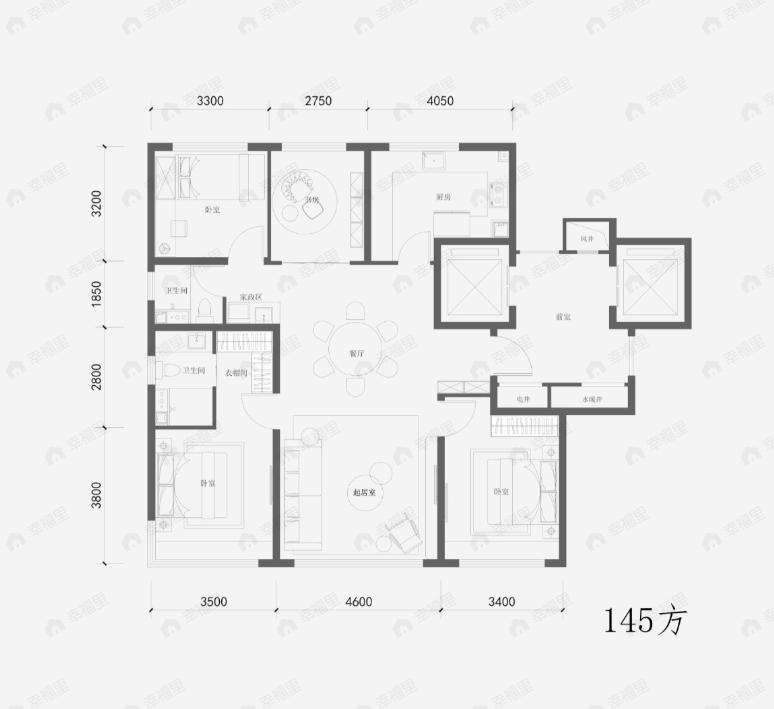 4室2厅2卫建面145平南|北户型图