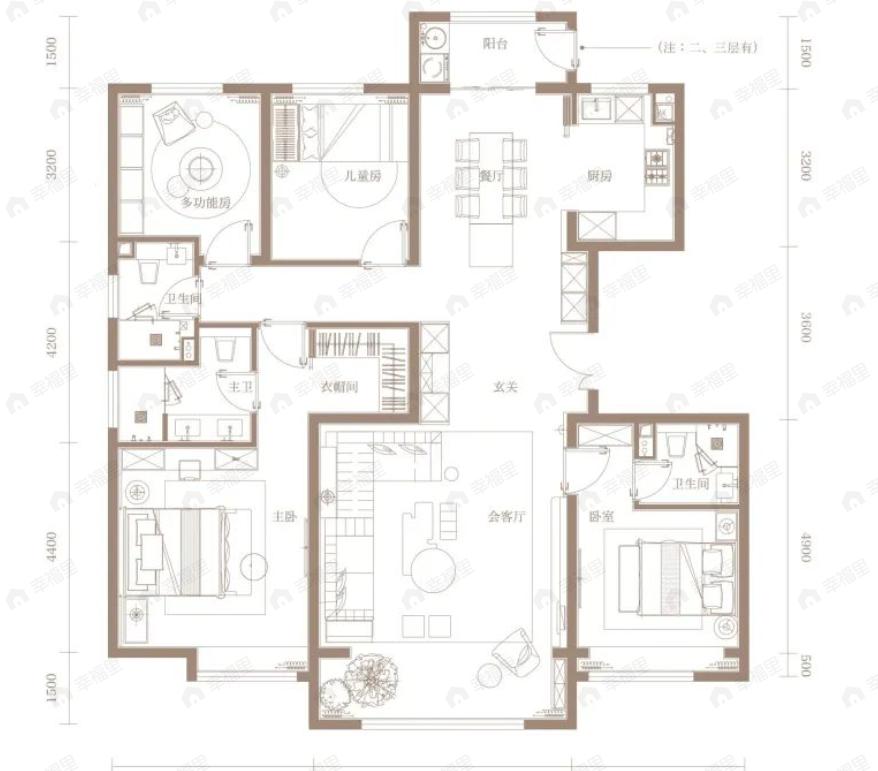 4室2厅3卫建面198平户型图