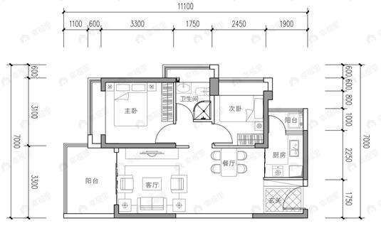 泰富安御景华府2室2厅1卫户型图