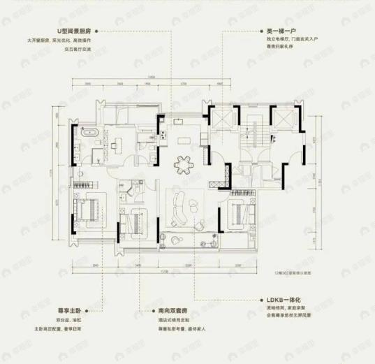 4室2厅3卫建面170平户型图