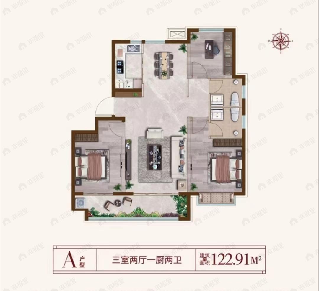 天兴翰林苑3室2厅2卫户型图
