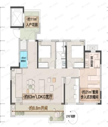 4室2厅2卫建面126平户型图