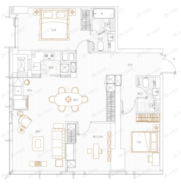 3室2厅2卫建面167平西南户型图