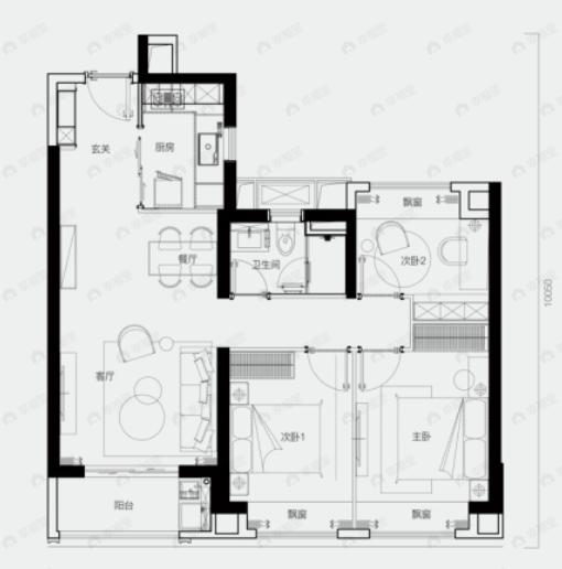 绿城留香园3室2厅1卫户型图