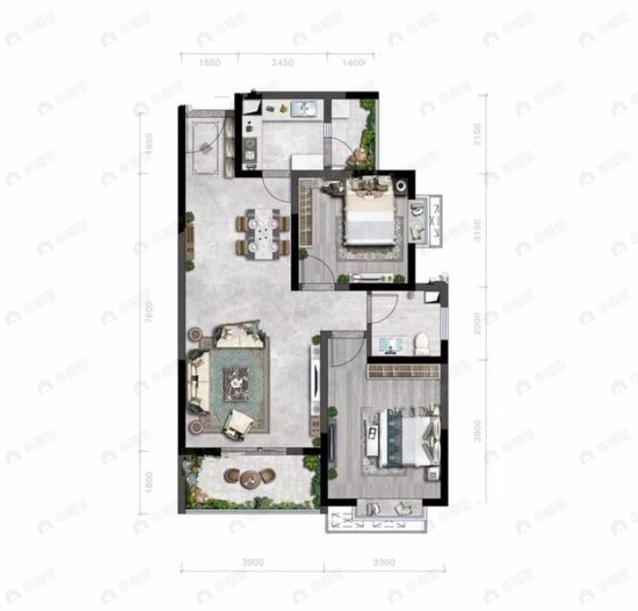 隆源国际城2室2厅1卫户型图