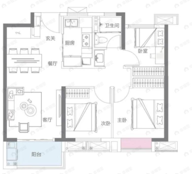 保利时光印象3室2厅1卫户型图