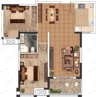 航城丽都2室2厅1卫户型图