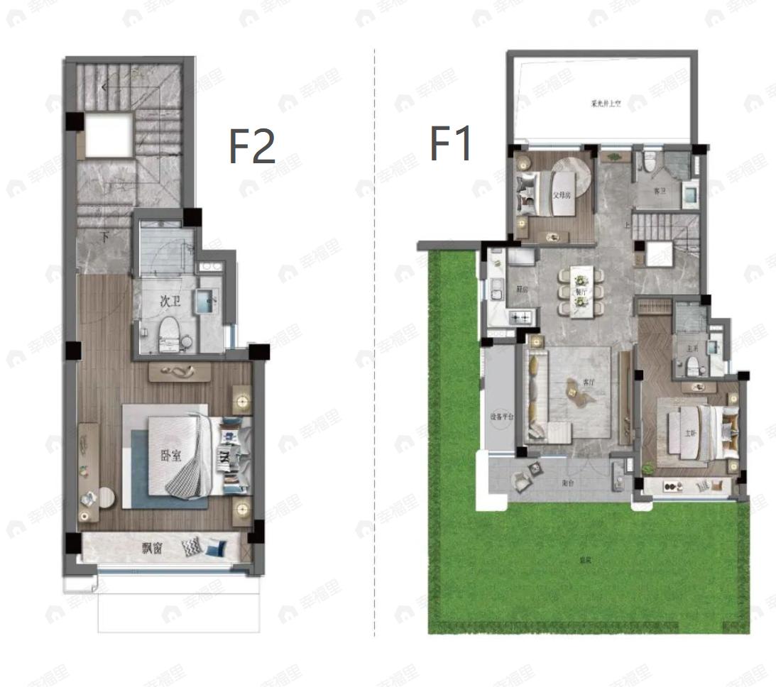 3室2厅3卫建面128m²南户型图