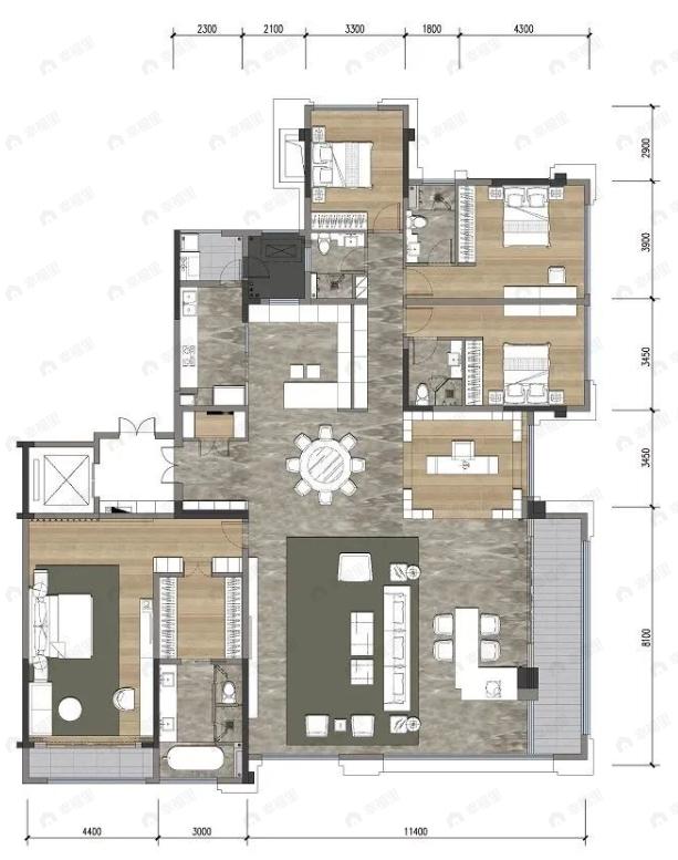 鲁能泰山7号4室2厅4卫户型图