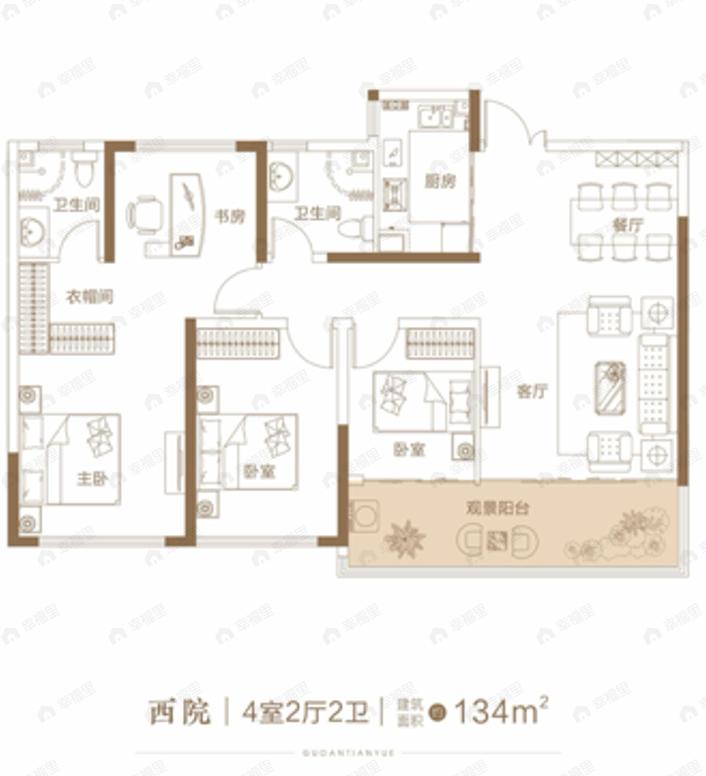 金沙国安天悦4室2厅2卫户型图