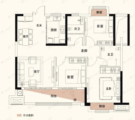 广隆·新松赣江铭著3室2厅2卫户型图