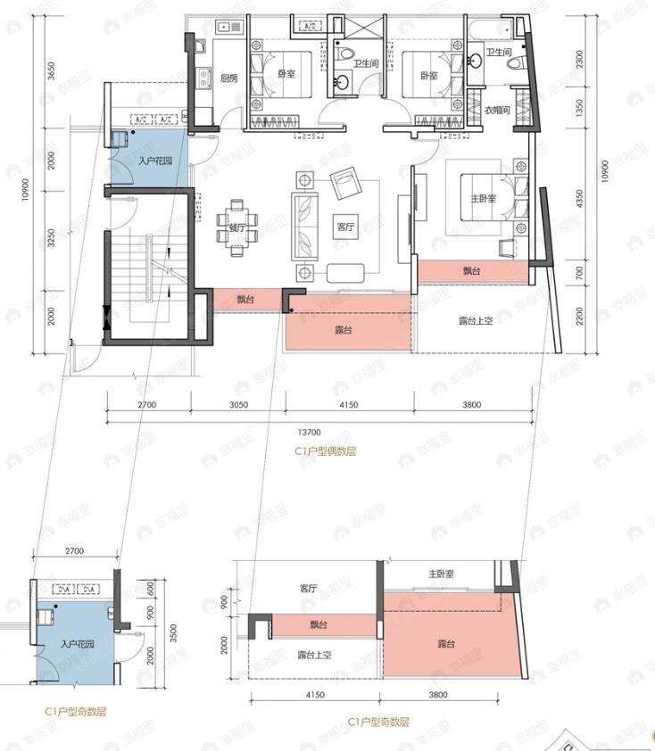 3室2厅2卫建面109平户型图