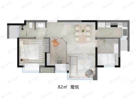 3室2厅1卫建面82m²南户型图