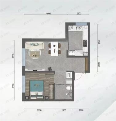 1室1厅1卫建面56平户型图
