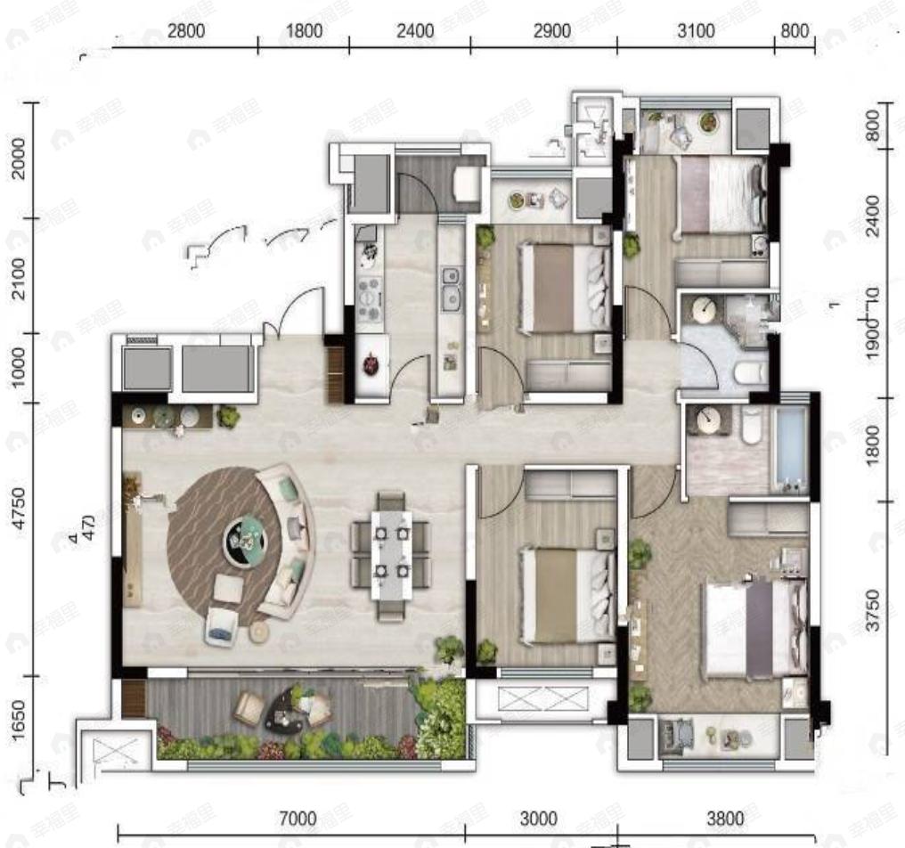 4室2厅2卫建面136平户型图