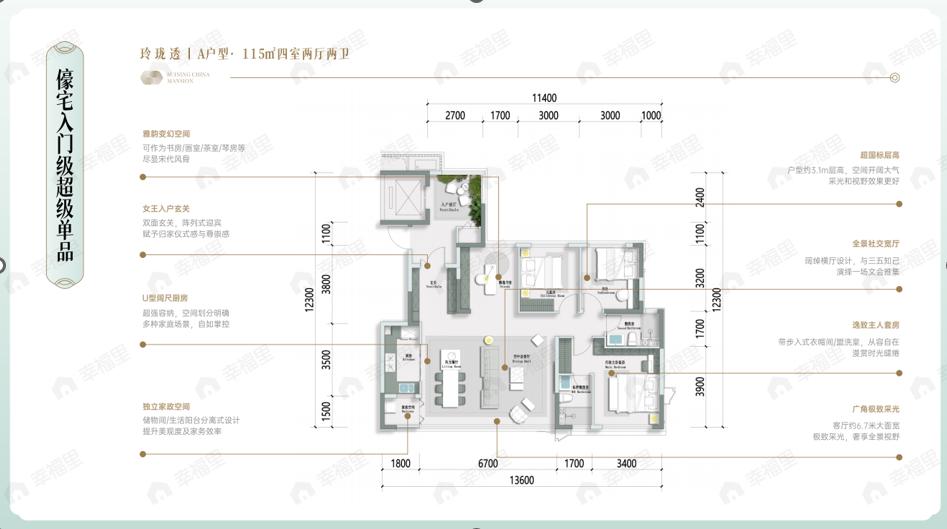 4室2厅2卫建面115m²南户型图