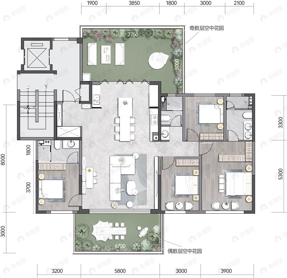 越秀铁建璞悦云萃4室1厅3卫户型图