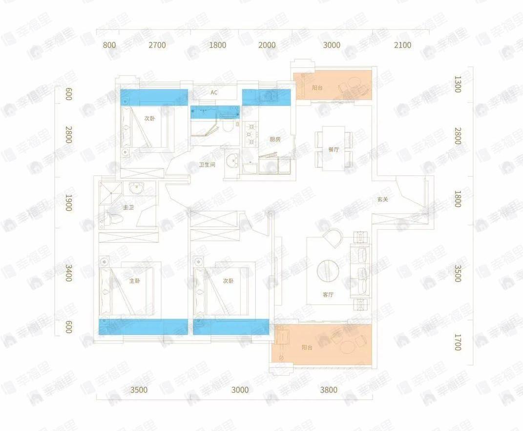 海林康桥官邸3室2厅2卫户型图