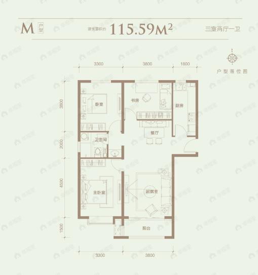 3室2厅1卫建面115平undefined户型图