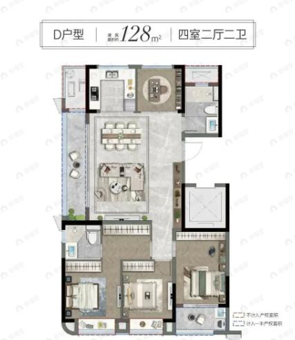 商城福田印象4室2厅2卫户型图