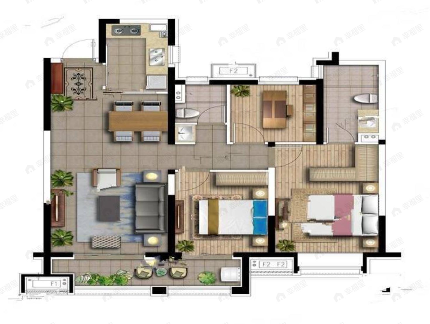 旭辉江山阅3室2厅2卫户型图