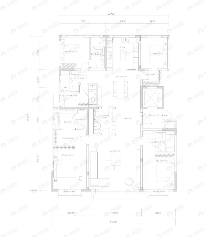 4室2厅5卫建面251平户型图