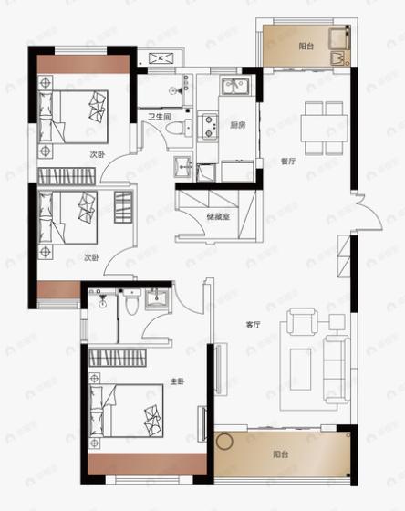 星悦城六期玺樾3室2厅2卫户型图