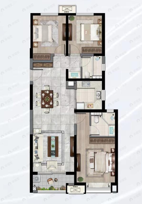 西安金辉城(西咸新区)3室2厅2卫户型图