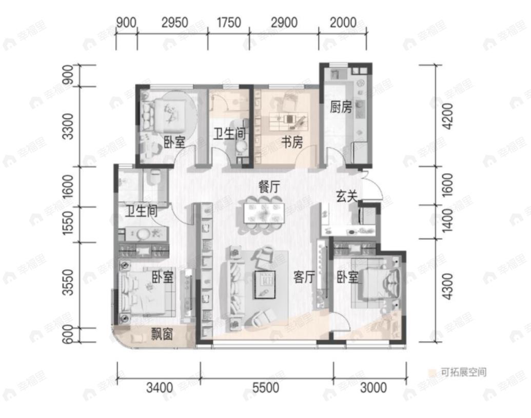 汇置尚岛3室2厅2卫户型图