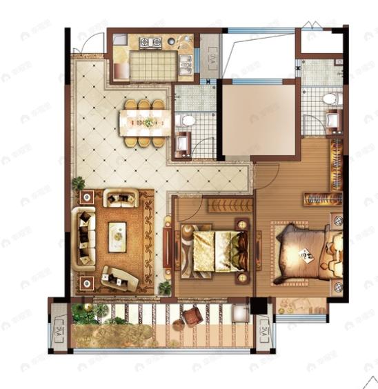 隆盛湖景庄园2室2厅2卫户型图