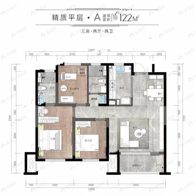 建发·南泊湾3室2厅2卫户型图