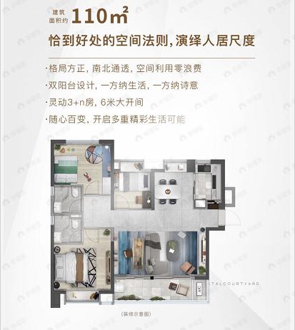 3室2厅2卫建面110平南户型图