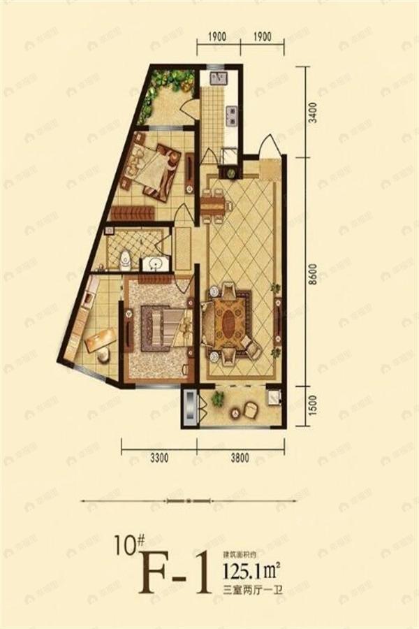 3室2厅1卫建面125平undefined户型图
