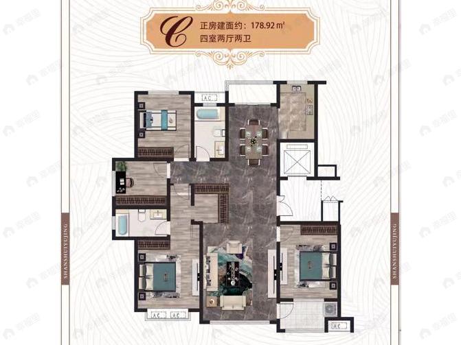 4室2厅2卫建面178平户型图