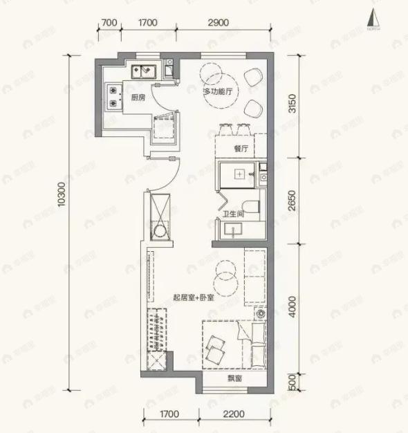 北京城建·国誉朝华1室2厅1卫户型图