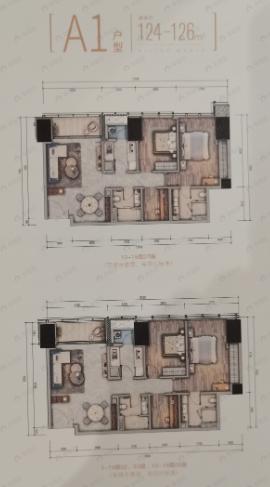 3室2厅2卫建面124平户型图