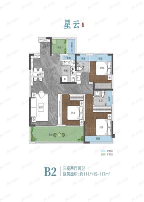 3室2厅2卫建面111平户型图