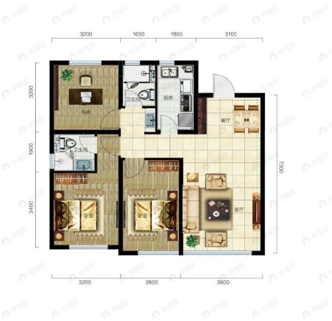 祥联大河原著4室2厅2卫户型图