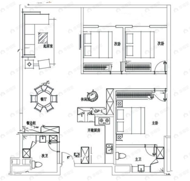 3室2厅2卫建面167平东北户型图