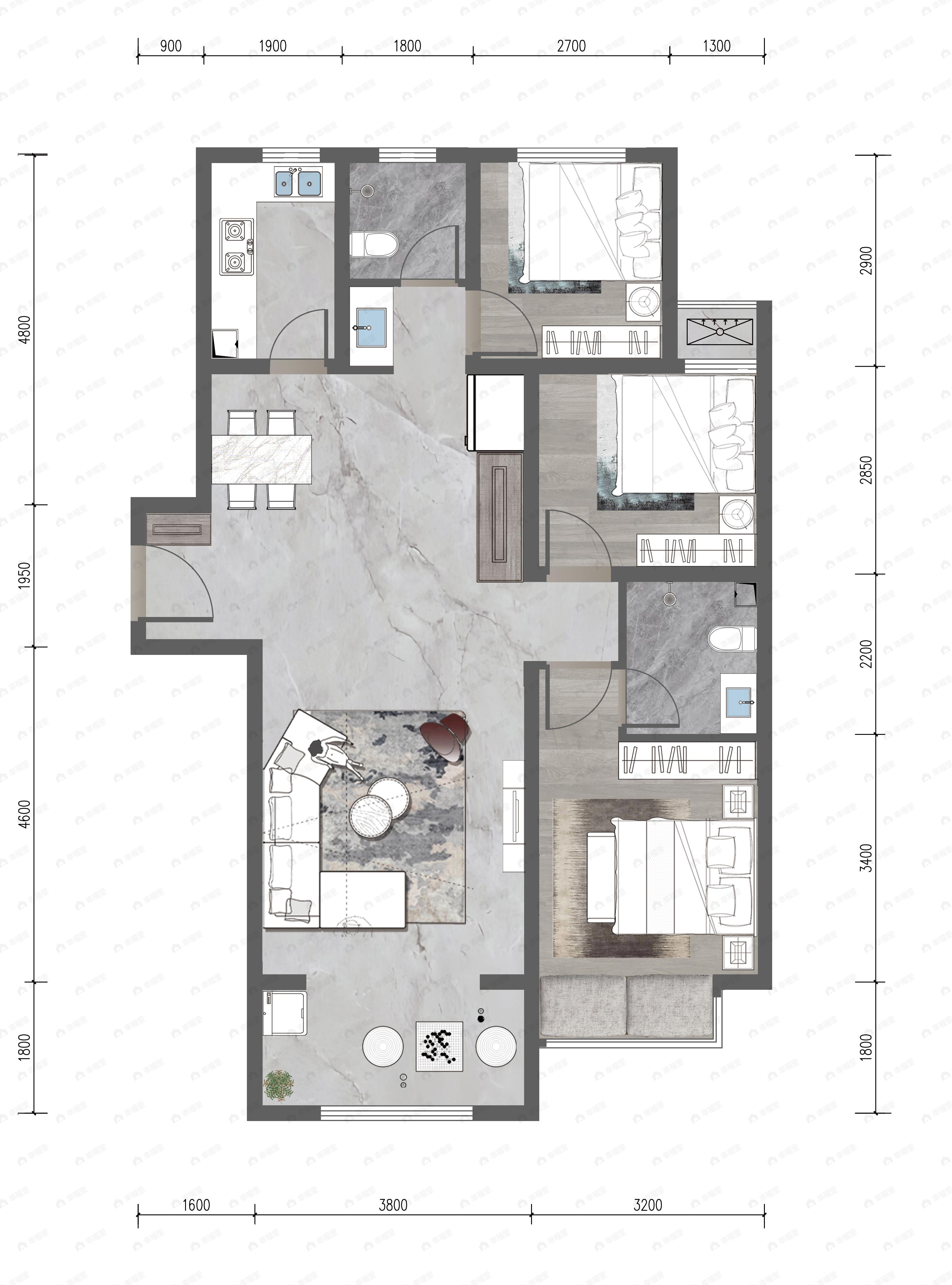 3室2厅2卫建面115平户型图