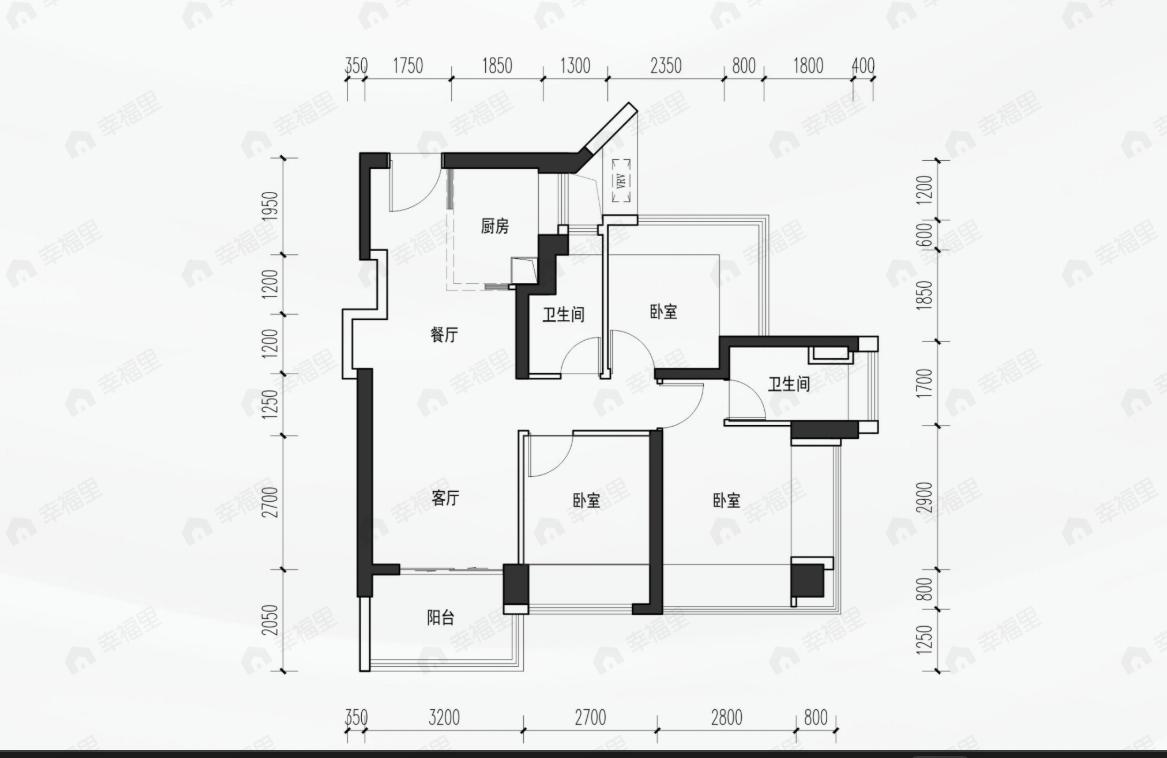 3室2厅2卫建面83平户型图