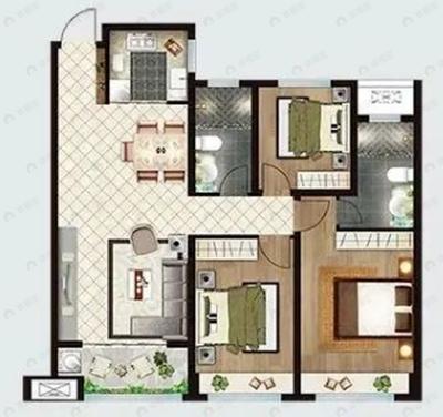3室2厅2卫建面118平户型图