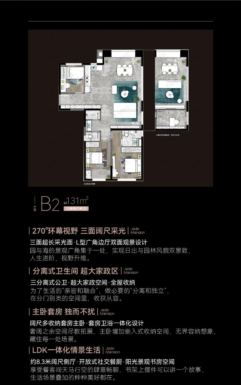 海沧中心TOD璞瑞3室2厅2卫户型图