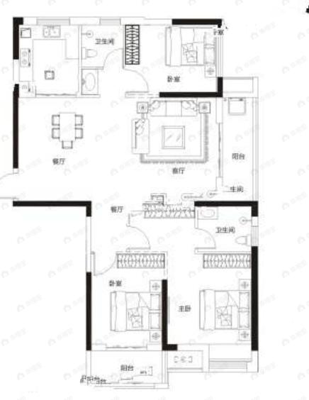 兰江公园里3室2厅2卫户型图