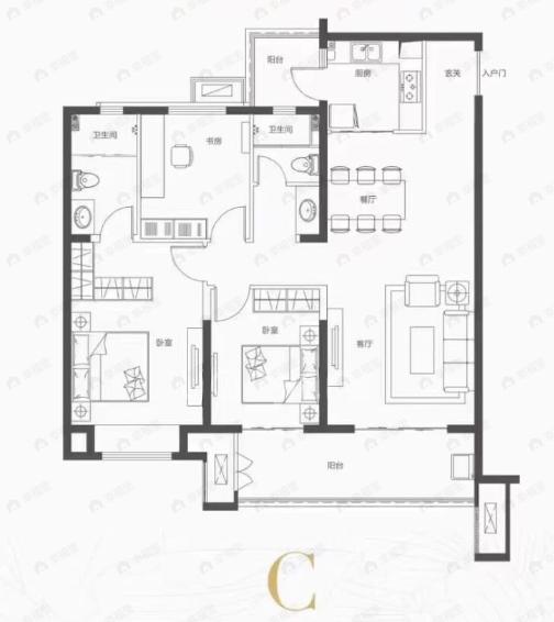 蓝光钰泷府3室2厅2卫户型图