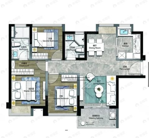 3室2厅2卫建面89平户型图