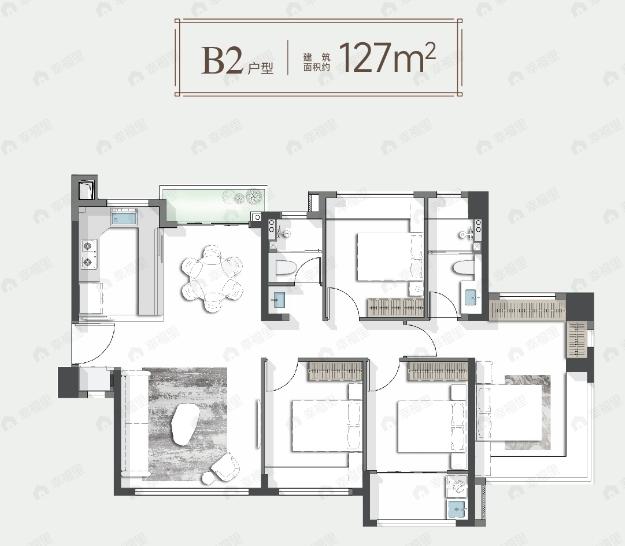 4室2厅2卫建面127平户型图